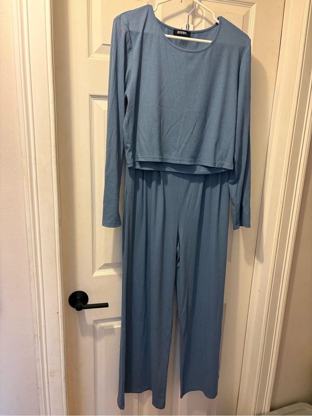 Women's Long Sleeve Ribbed Lounge set in Dusty Blue